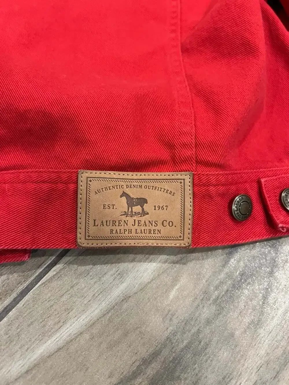 Lauren Jeans Co. Ralph Lauren Red Denim Trucker Jacket Size L - Picture 5 of 5